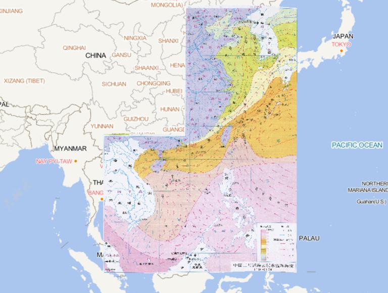 Online map of sea surface temperature and current in February in China