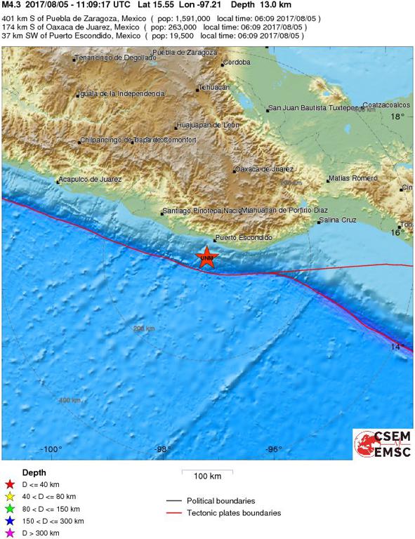 August 5, 2017 Earthquake Information of  Oaxaca, Mexico