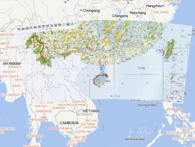 Online map of vegetation types and soil area in Southern China, China