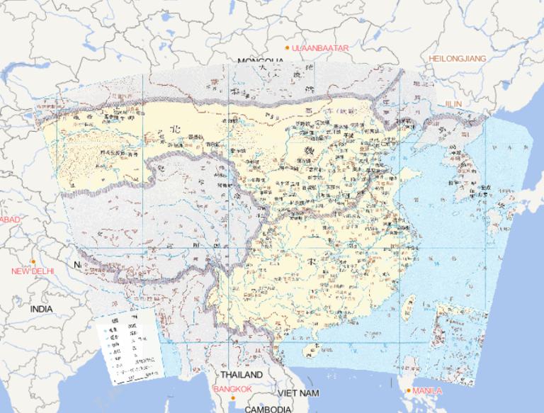 Online historical map of the opposition between the Northern Wei Dynasty and the Song Dynasty (464 A.D.) in China's southern and Northern Dynasties