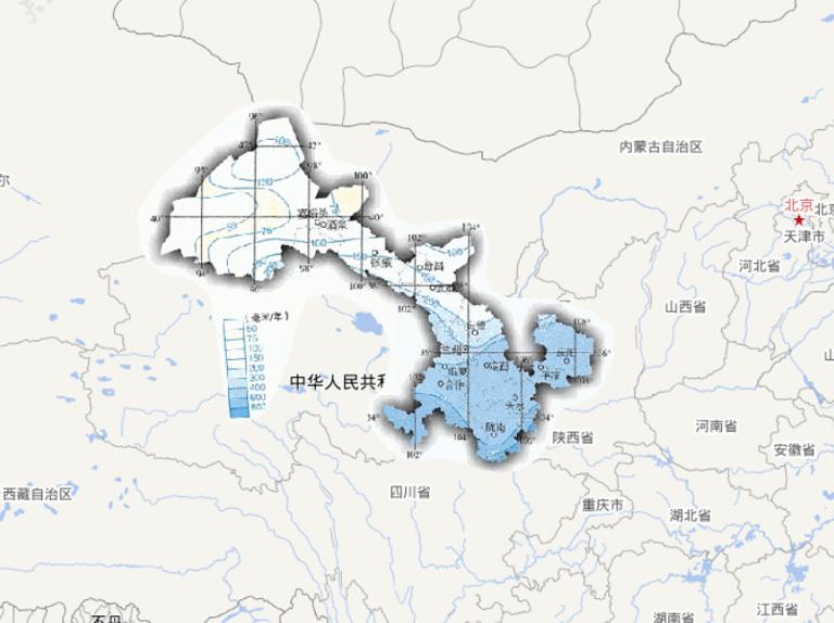 Online map of annual precipitation in Gansu Province, China