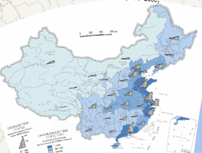 Online map of distribution of China's fixed asset investment provinces (1990-2000)