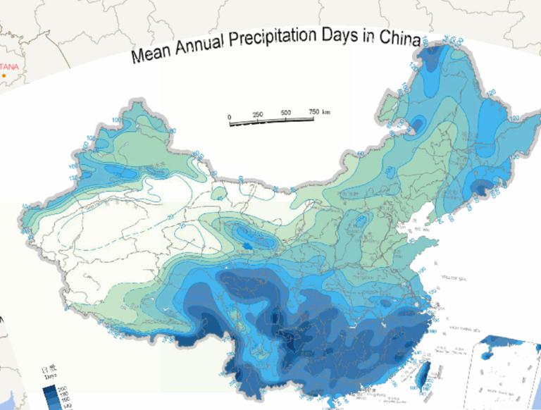 Mean annual precipitation days in China