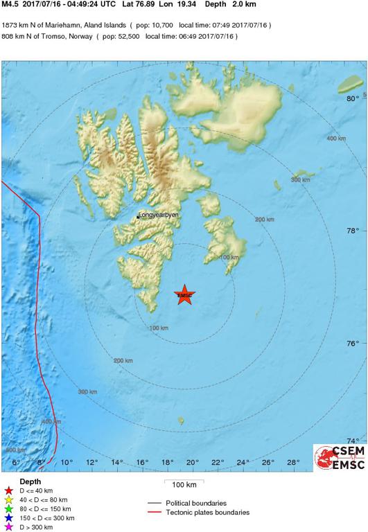 July 16, 2017 Earthquake Information of Svalbard Region