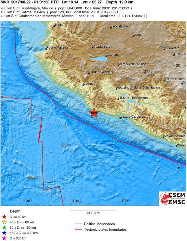 August 22, 2017 Earthquake Information of Offshore Michoacan, Mexico