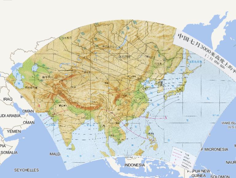 Online map of the mean flow field over 3,000 m height in July in China