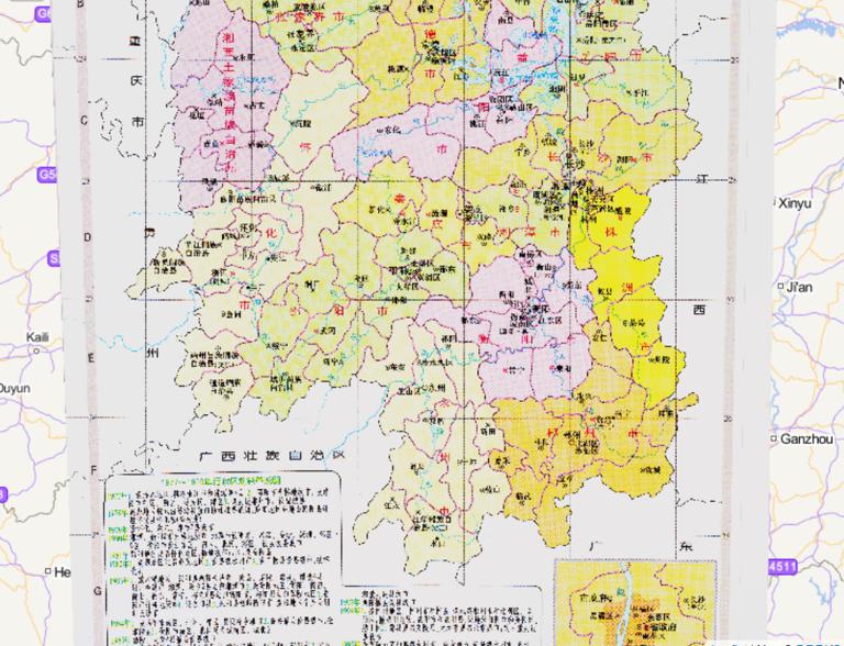 Historical map of administrative division (1977-1999) in Hunan Province, China