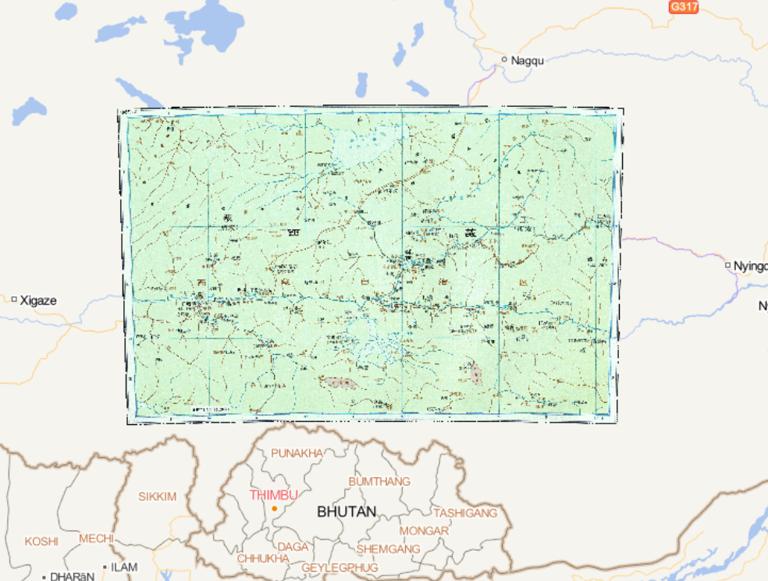 The historical map of Shigatse area during the Qing Dynasty in China