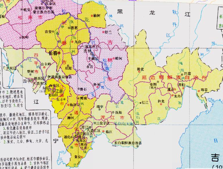 History map of administrative division (1979-1993) in Jilin Province, China