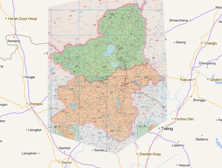 Map of Faku County, Kangping County, Shenyang City, Liaoning Province, 1995