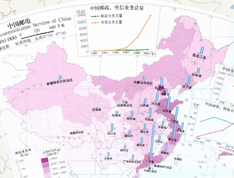 Online map of post's business volume in China (1: 32 million)