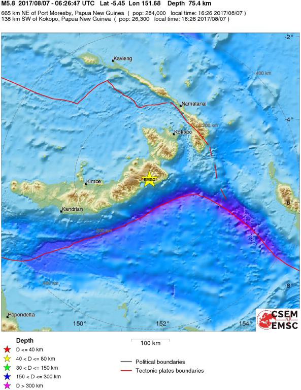 August 7, 2017 Earthquake Information of  New Britain Region, Papua New Guinea