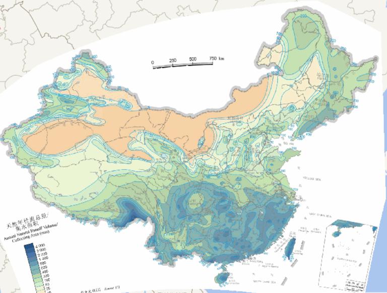 Average annual runoff depth map of China