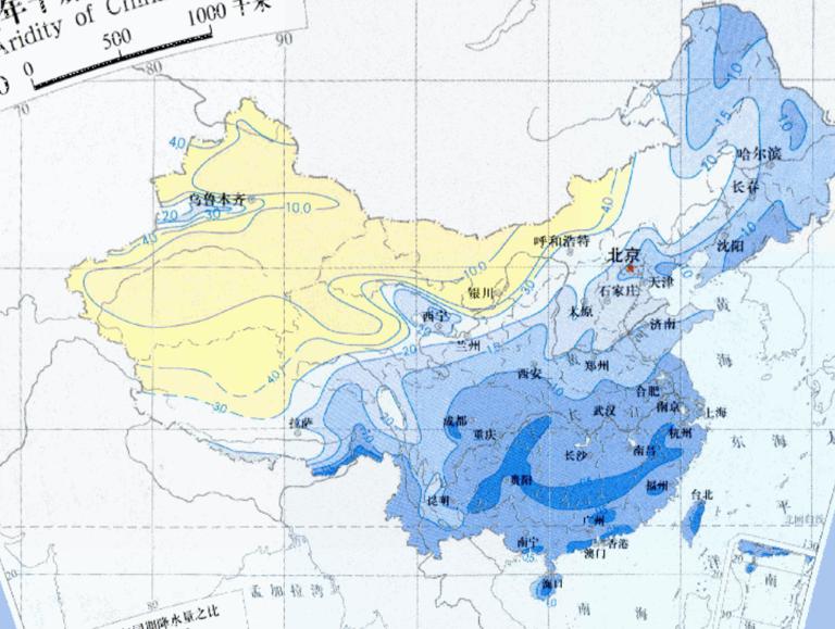 Online map of the average distribution of dryness in China each year