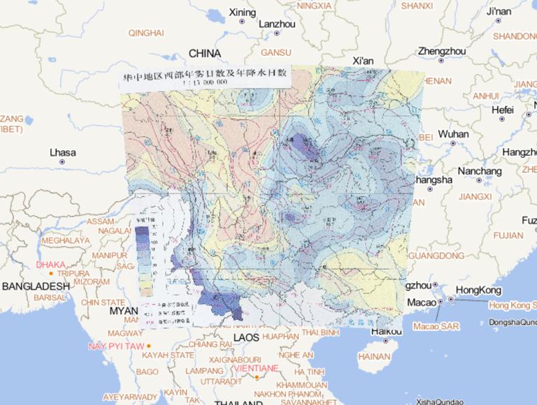 In  Central China  annual fog days and annual precipitation days online maps