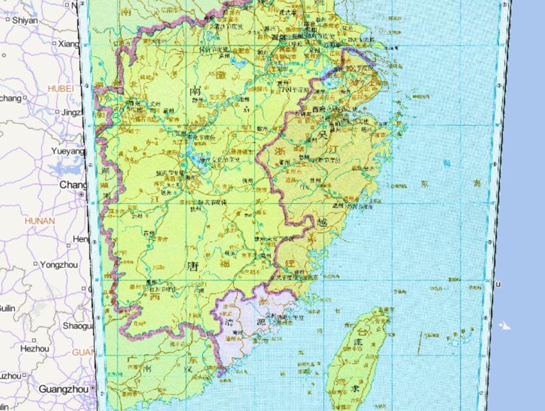 The Historical Map of the Southern Tang Dynasty in the Five Dynasties and Ten Kingdoms Period of China