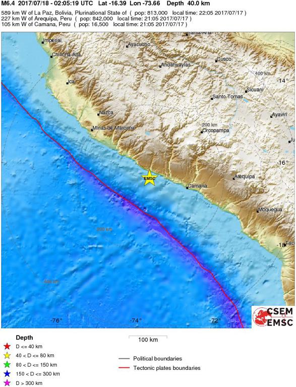 July 18, 2017 Earthquake Information of Camana, Peru