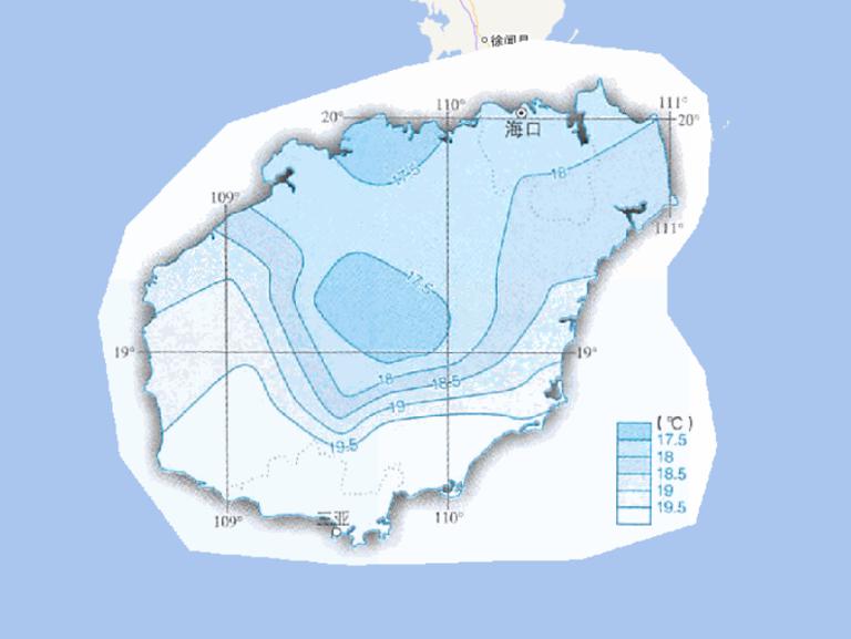 Online map of January average temperature in Hainan Province, China