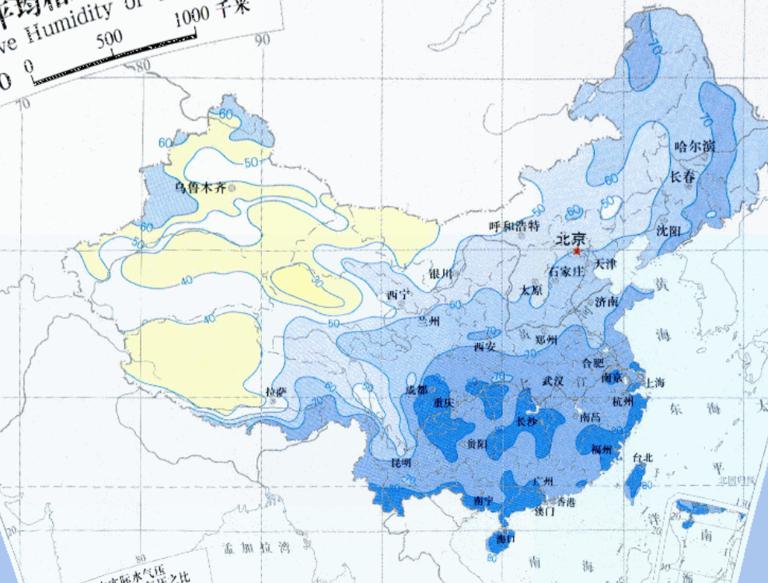 Online map of annual relative humidity in China