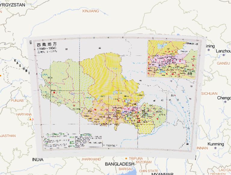 History map of administrative division (1949-1954) in Tibet Province, China