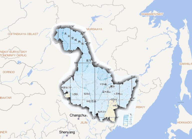 Online map of January average temperature in Heilongjiang Province, China