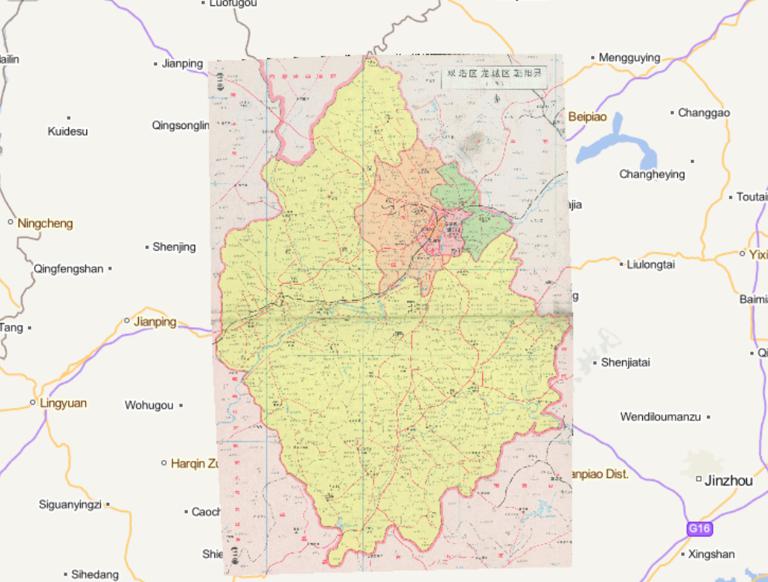 Chaoyang District, Chaoyang County, Liaoning Province, China, 1995 Administrative Map Online Map