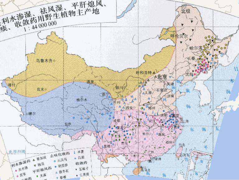 China's main water diuresis, rheumatism, Pinggan Xifeng, cough and phlegm, convergence of medicinal wild plants the main origin of the online map