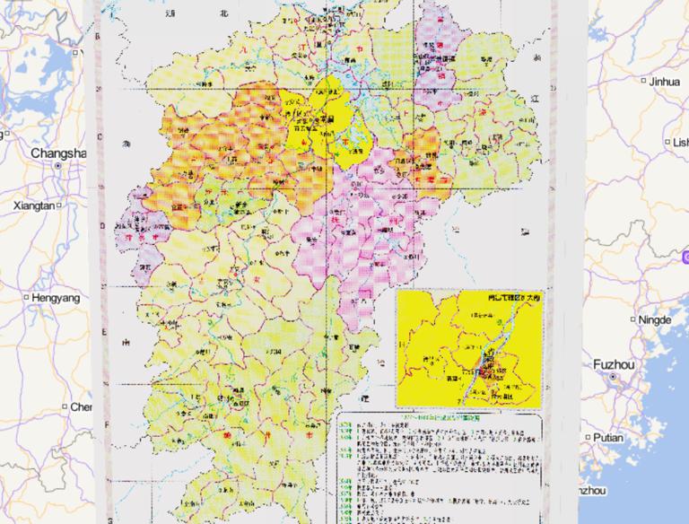 History map of administrative division (1977-1999) in Jiangxi Province, China