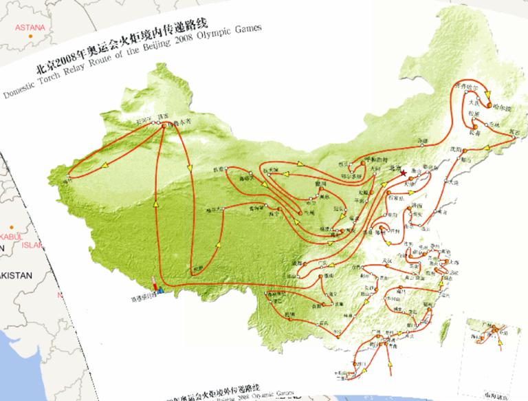 Online map of Beijing 2008 Olympic torch relay route