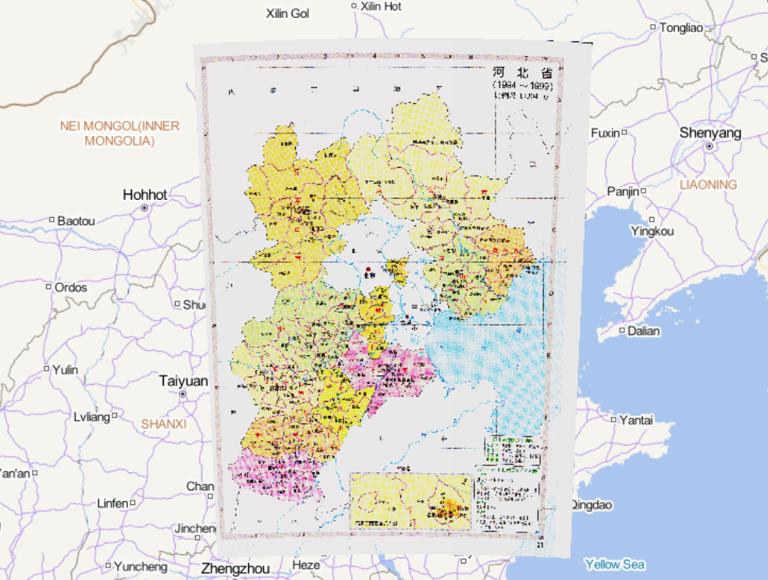 History map of administrative division (1994-1999) in Hebei Province, China