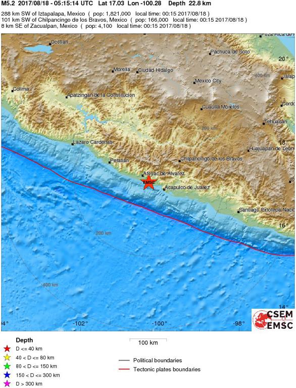 August 18, 2017 Earthquake Information of Guerrero, Mexico