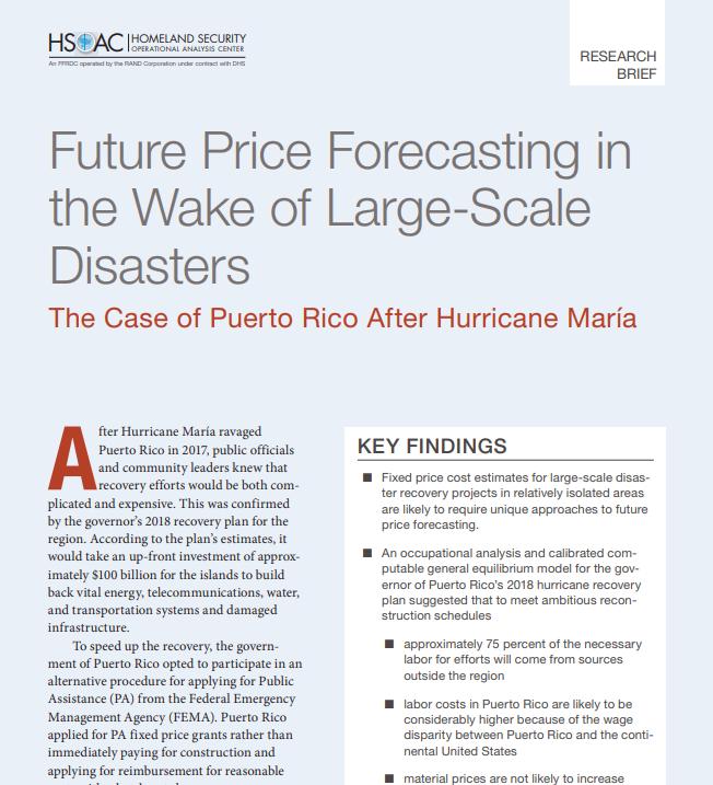 Future Price Forecasting in the Wake of Large-Scale Disasters: The Case of Puerto Rico After Hurricane María