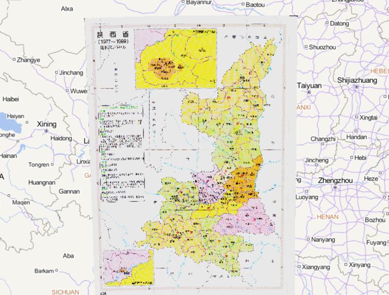 History map of administrative division (1977-1999) in Shaanxi Province, China