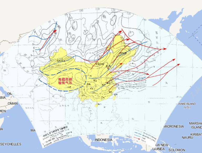 Climatic Front and Cyclone Track of China in July