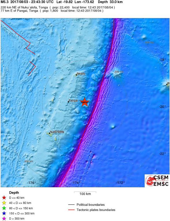 August 3, 2017 Earthquake Information of Tonga