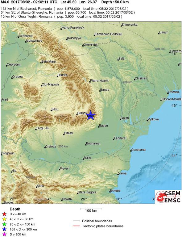 August 2, 2017 Earthquake Information of Romania