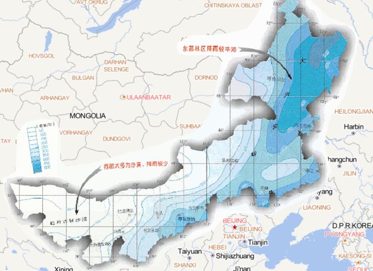 Online map of annual precipitation in Inner Mongolia, China