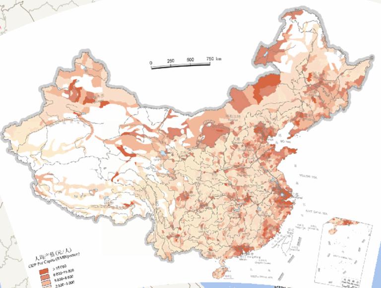 Online map of China's per capita GDP (2000)