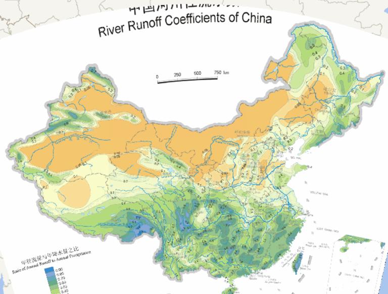 Online map China river runoff coefficient