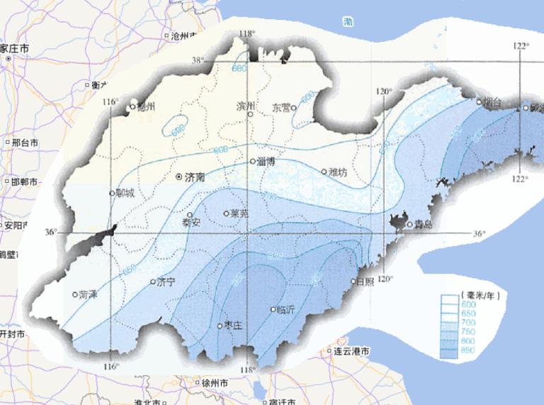 Online map of annual precipitation in Shandong Province, China