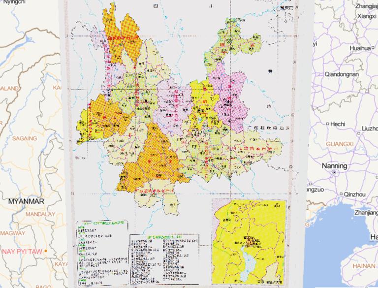 History map of administrative division (1991-1999) in Yunnan Province, China