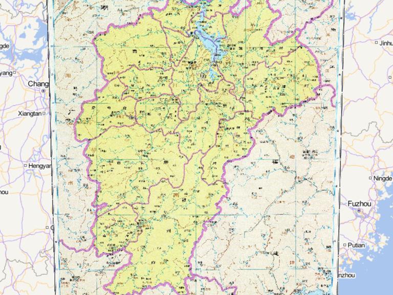 The Historical Map of Jiangxi in the Ming Dynasty of China