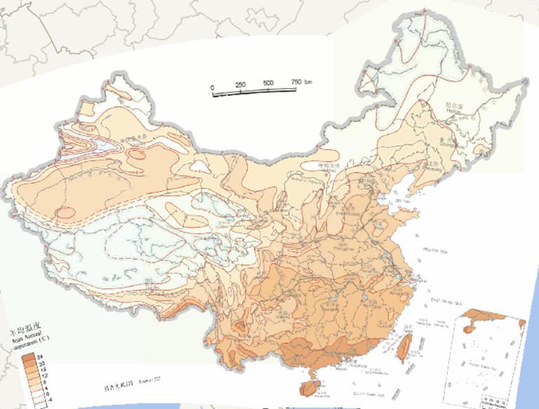 Online map of annual average temperature in China