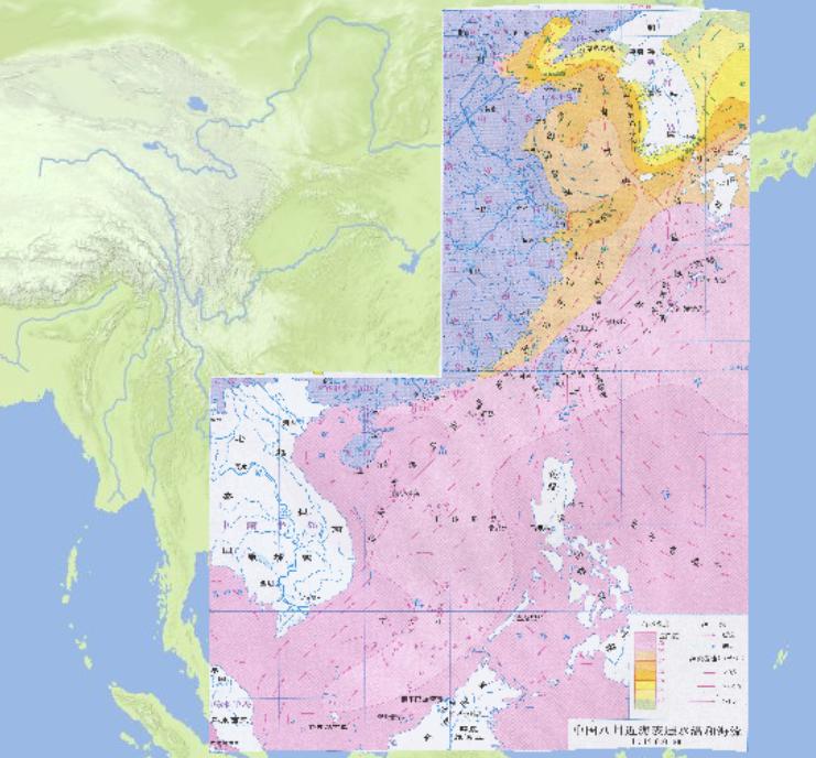 Surface Water Temperature and Sea Current Online Map of China in August