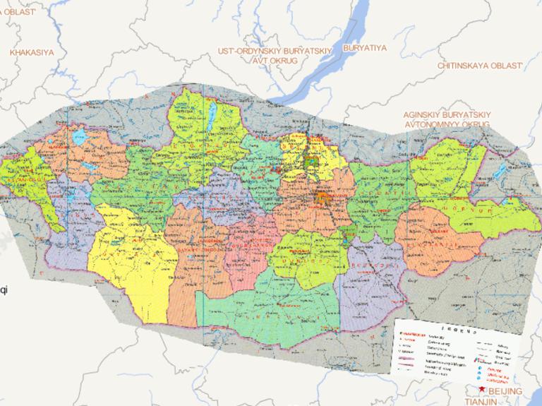 Online map of administrative divisions of Mongolia