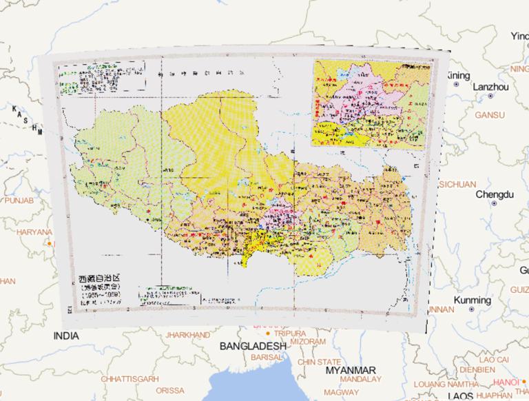 Historical map of administrative divisions of the Tibet Autonomous Region of China (1955-1959)