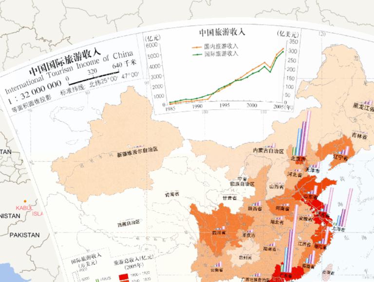 Online map of China 's international tourism revenue