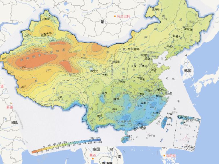 Online map of annual precipitation in China