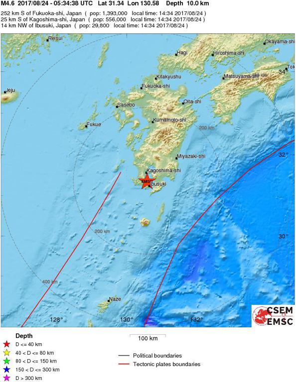 August 24, 2017 Earthquake Information of Kyushu, Japan