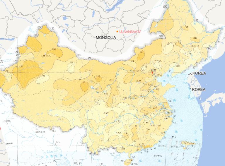 Online map of threshold distribution of drought days in 50 years in China